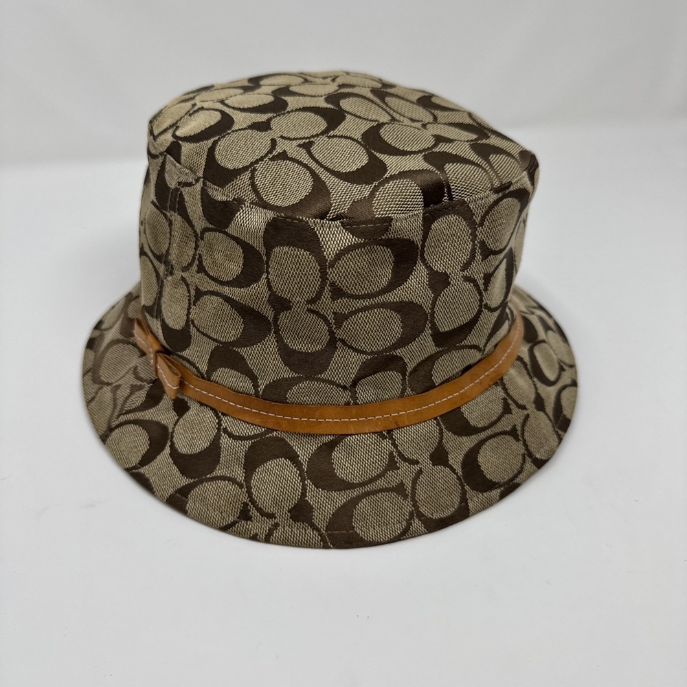 Vintage Y2K Coach Monogram‎ Bucket Hat Beige Tan Size P/S